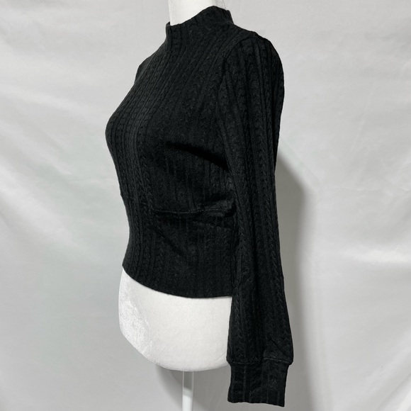 New Band Of The Free Cable Ribbed Knit Mock Neck Sweater Raquel Black Size Large - Picture 5 of 13